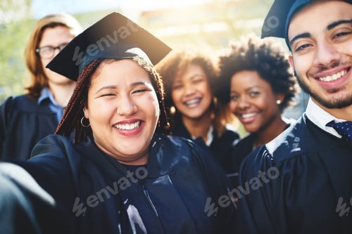Preview: Cropped shot of a group of students taking a selfie together
