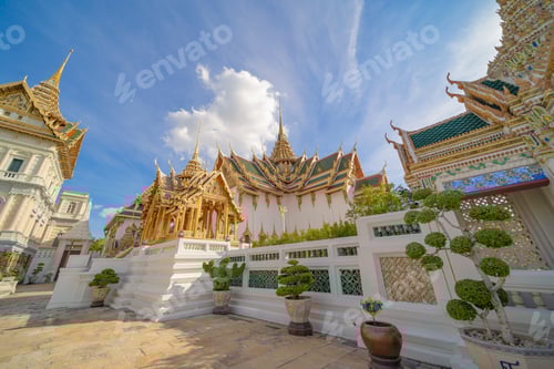 Preview: Golden pagoda at Temple of the Emerald Buddha in Bangkok, Thailand. Wat Phra Kaew and Grand palace