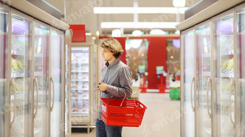 Preview: Man Choosing Frozen Food From A Supermarket Freezer