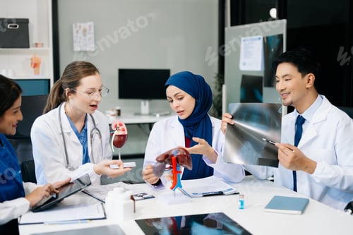 Preview: Medical, meeting and doctors with laptop for research, planning and hospital schedule management.