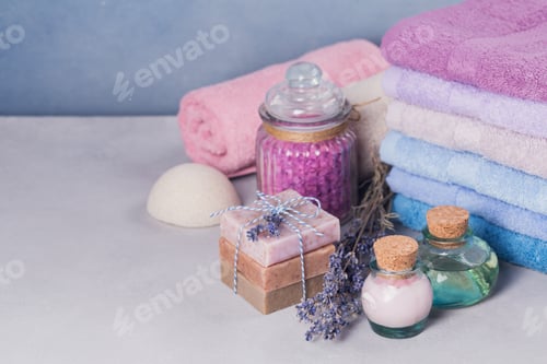 Preview: Natural cosmetic oil, cream, sea salt and natural handmade soap with lavender