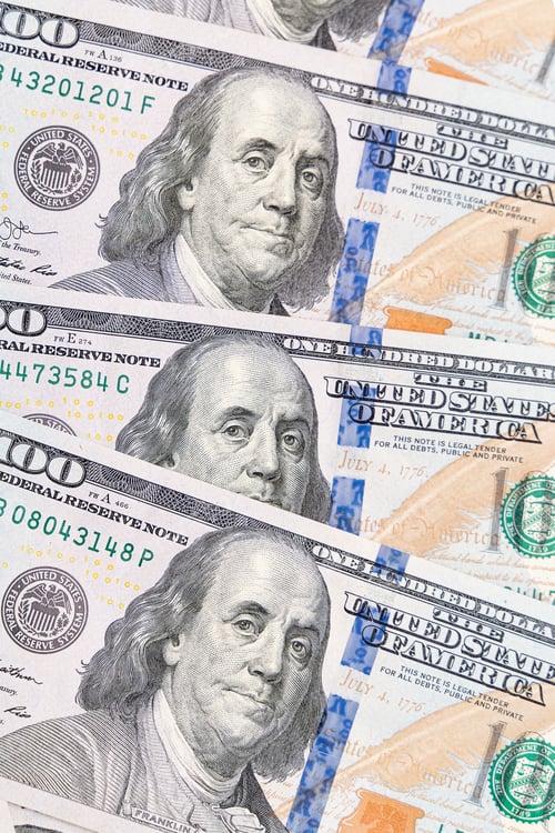 Preview: One Hundred Dollar Bills Lined Up, Close Up