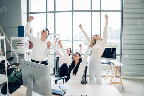 Preview: Group of professional business people are working in conference room in the creative office.
