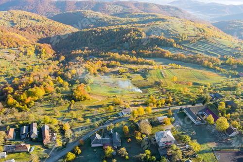 Preview: Aerial top view amazing countryside mountain scenery forest autumn landscape the valley