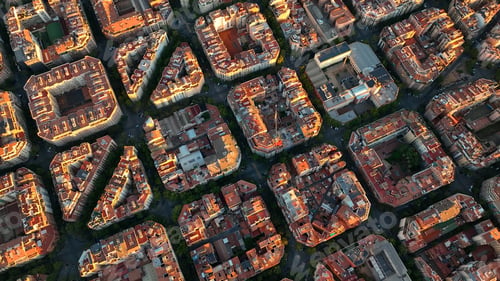 Preview: Aerial view of typical buildings of Barcelona cityscape. Eixample residential famous urban grid