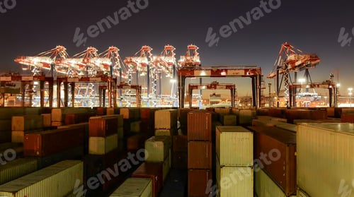 Preview: Import-export terminal port with cranes and containers