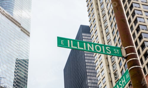 Preview: Chicago city skyscrapers, Illinois street green sign