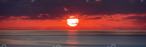 Preview: Dramatic Colorful Sunrise Sky. Mediterranean Sea. Abstract Red Sky. Cloudscape Nature Background