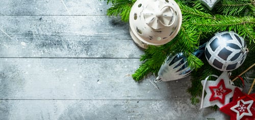 Preview: Christmas candlestick with Christmas decorations and fir branches.