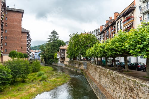 Preview: Traditional houses in the town of Azkoitia next to the Urola river