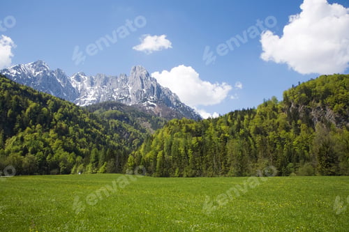 Preview: Austria, Tyrol, Scenic view of meadow and mountains, Wilder Kaiser, Kaisergebirge mountains