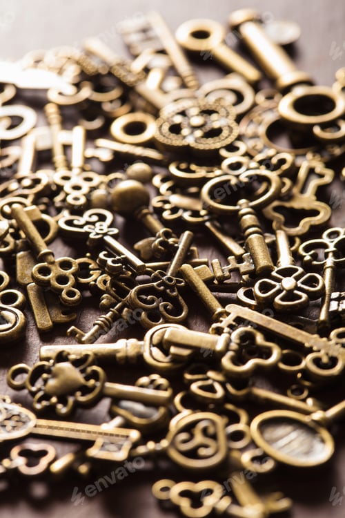 Preview: steampunk old vintage metal keys background