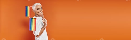 Preview: Stylish Lesbian Celebrating Pride in Vibrant Orange Background