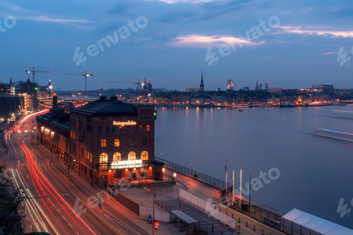 Preview: Stockholm at night with cars light trails