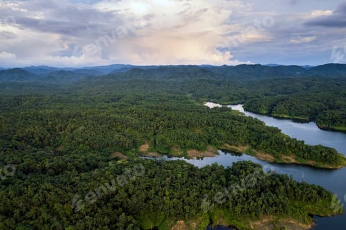 Preview: beautiful lake above the dam among blue sky clouds and mountains,lake mountain view