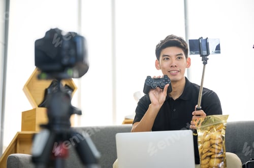 Preview: Young man freelancer working sme business online shopping at home