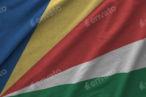 Preview: Seychelles flag depicted on folded wavy fabric of old cloth