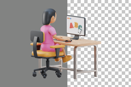 Preview: Cute Little Kid Using Computer to Study Internet 3D Illustration