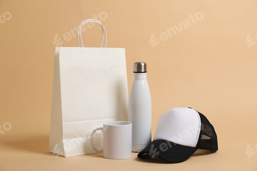 Preview: White Bag, Bottle, Mug and Hat Mockup