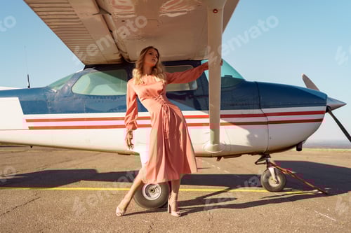 Preview: Fashionable Woman Posing with an Airplane