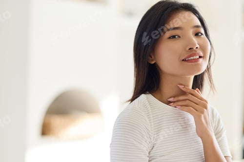 Preview: Neck Skin Care. Woman Embracing Natural Beauty in Soft Daylight Portrait