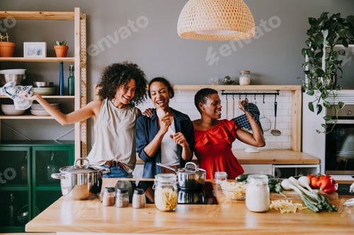 Preview: Three mixed race hispanic and black women bonding at home