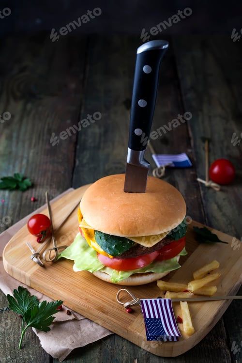 Preview: Fresh and juicy hamburger on a paper