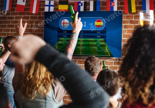 Preview: Frieds cheering sport at bar together