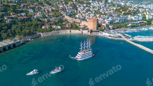 Preview: Alanya in Antalya Turkey. Sea and city with an open sky. Kizil Kule