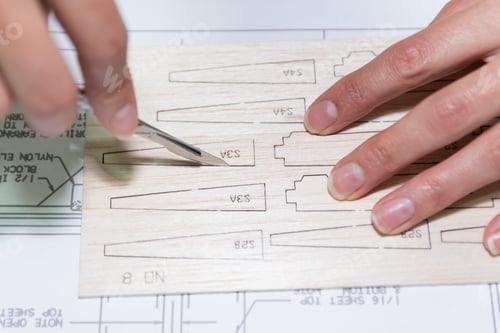 Preview: Selective focus shot of plane model aircraft in construction