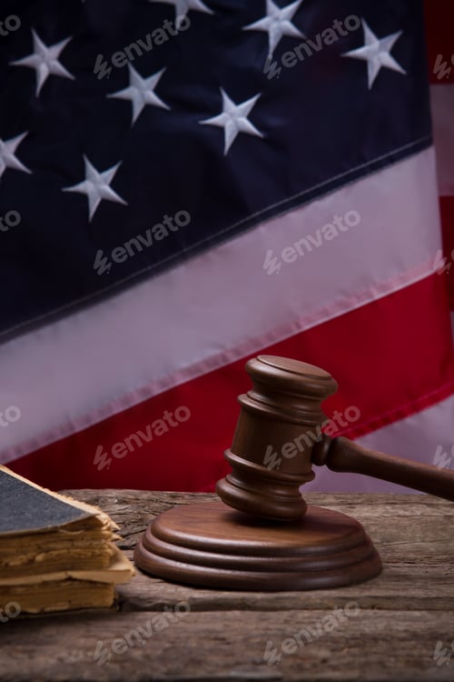 Preview: Gavel on American flag background