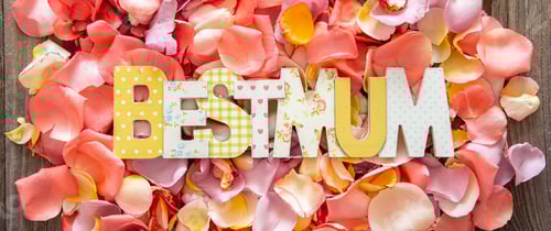 Vorschau: Muttertagshintergrund mit Schriftzug und Rosen.