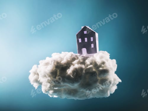Preview: Paper house standing on the cotton cloud