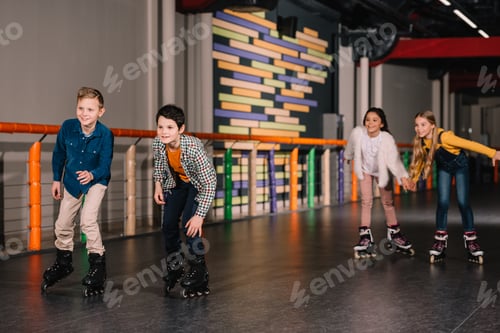Preview: Joyful kids having fun while skating together