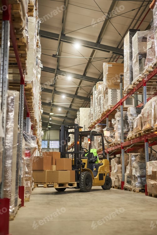 Preview: Vertical background image of warehouse interior with forklift