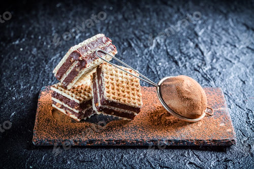 Preview: Sweet wafers with nuts and chocolate on stone plate