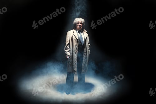 Preview: Senior Police Agent With A Gun On Dark Smoke Background