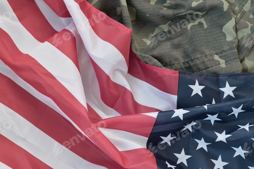 Preview: United States of America flag and folded military uniform jacket