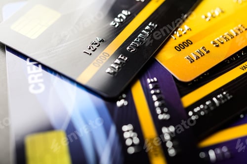 Preview: Credit cards that are stacked on the floor,selective focus