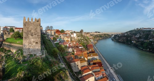 Preview: Douro River with Infante Bridge and Fernandine Walls panoramic view - Porto, Portugal
