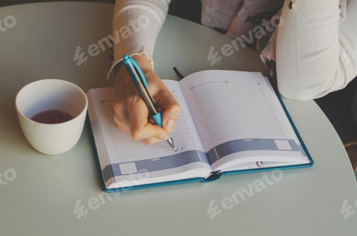 Preview: Business woman. Girl writes in a notebook