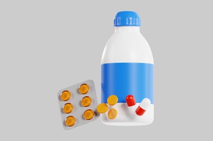 Preview: Bottle of pills with a blister pack.