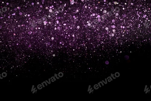 Preview: Beautiful, sparkling purple glitter pouring down from above on a dark background