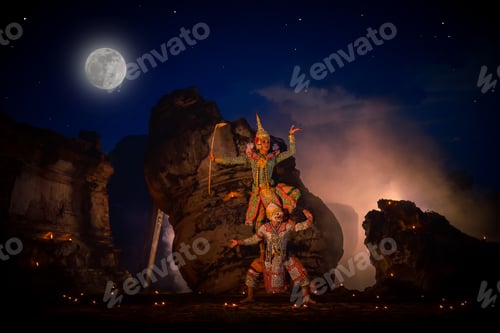 Preview: Khon is art culture Thailand Dancing in masked Tos-sa-kan and Hanuman are fighting in literature Ram
