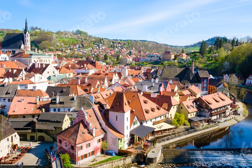 Preview: Panoramic view of Cesky Krumlov and river Vltava in the South Bohemian region, Czech Republic