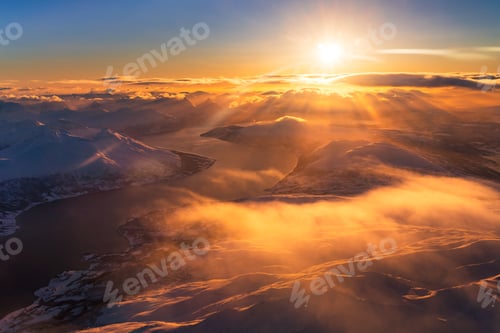 Preview: Aerial view of mountain landscape in winter season, Norway, Europe