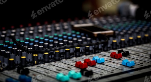 Preview: Professional Audio Mixing Console with Faders and Knobs