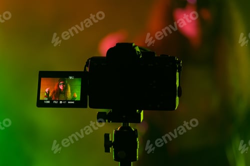 Preview: Backstage operator working professional camera. Videographer shoots music clip