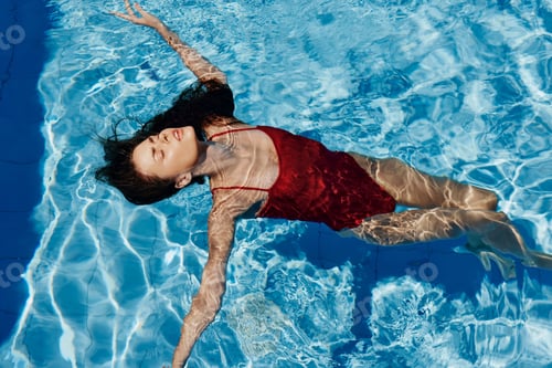 Preview: Summer woman swim sport person pool lifestyle female girl water wet recreation blue