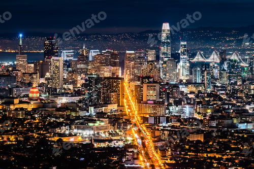 Preview: Night view of the Financial District, San Francisco, California